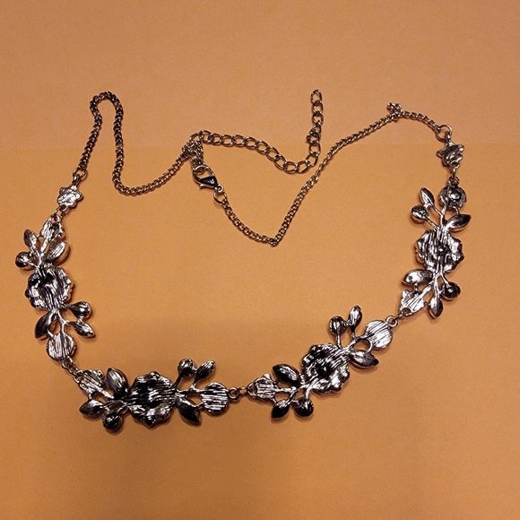 Rhinestone Flower Vine and Silvertone Necklace - Picture 5 of 5